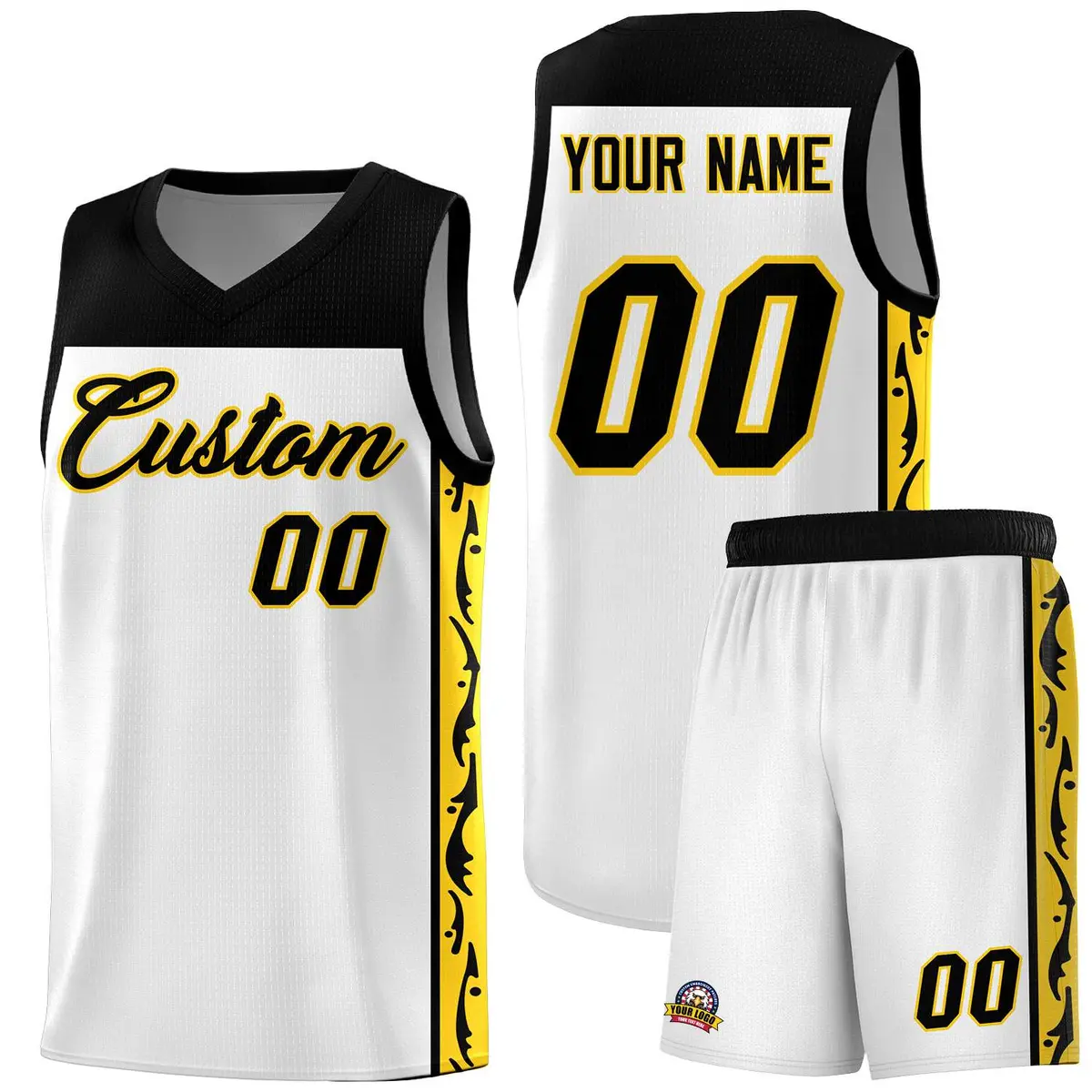 White Graffiti Side Pattern Basketball Jersey