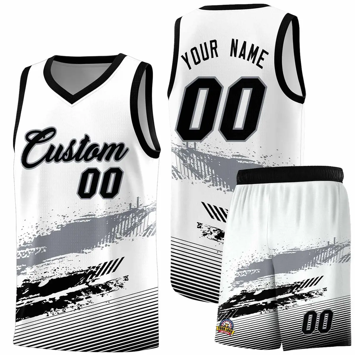 White Gray and Black Graffiti Pattern Basketball Jersey