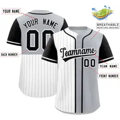 White Gray and Black Pinstripe Raglan Baseball Jersey 2