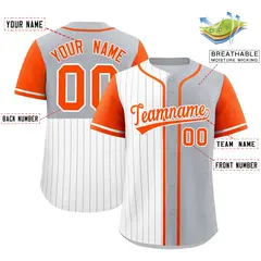 White Gray and Orange Pinstripe Raglan Baseball Jersey 2