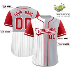 White Gray and Red Pinstripe Raglan Baseball Jersey 2