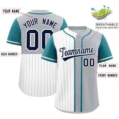 White Gray and Teal Pinstripe Raglan Baseball Jersey 2