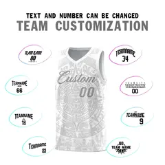 White Gray Aztec Sun Stone Graffiti Drapable Basketball Jersey 4