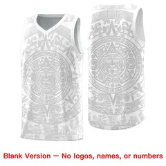 White Gray Aztec Sun Stone Graffiti Drapable Basketball Jersey 6