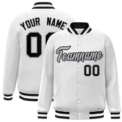 White Gray-Black Classic Varsity Full-Snap Letterman Jacket