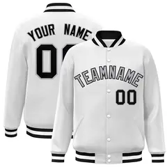 White Gray-Black Classic Varsity Full-Snap Letterman Jacket 1