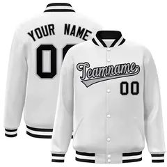 White Gray-Black Classic Varsity Full-Snap Letterman Jacket
