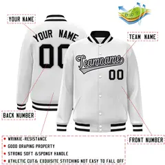 White Gray-Black Classic Varsity Full-Snap Letterman Jacket 2