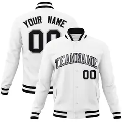 White Gray-Black Classic Varsity Full-Snap Letterman Jacket 1