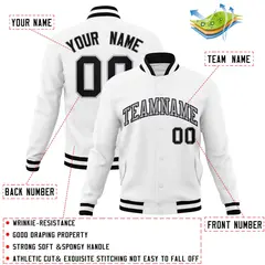 White Gray-Black Classic Varsity Full-Snap Letterman Jacket 4