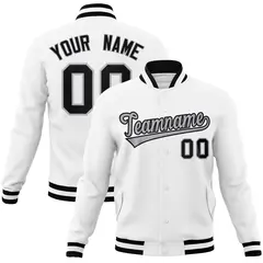 White Gray-Black Classic Varsity Full-Snap Letterman Jacket 1