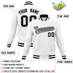 White Gray-Black Classic Varsity Full-Snap Letterman Jacket 4