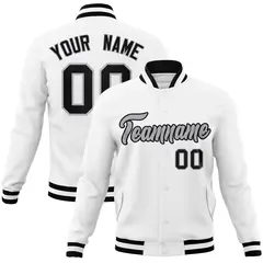 White Gray-Black Classic Varsity Full-Snap Letterman Jacket