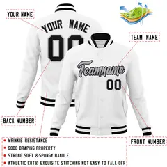 White Gray-Black Classic Varsity Full-Snap Letterman Jacket 4