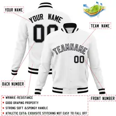 White Gray-Black Classic Varsity Full-Snap Letterman Jacket 4