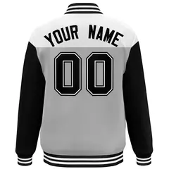 White Gray-Black Color Block Letterman Varsity Baseball Jacket 4
