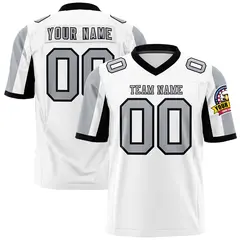 White Gray-Black Color Block Raglan Football Jersey 1