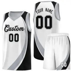 White Gray-Black Color Block Team Basketball Jersey