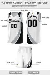 White Gray-Black Color Block Team Basketball Jersey 2