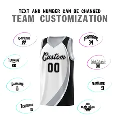 White Gray-Black Color Block Team Basketball Jersey 3