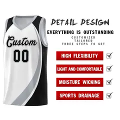 White Gray-Black Color Block Team Basketball Jersey 4