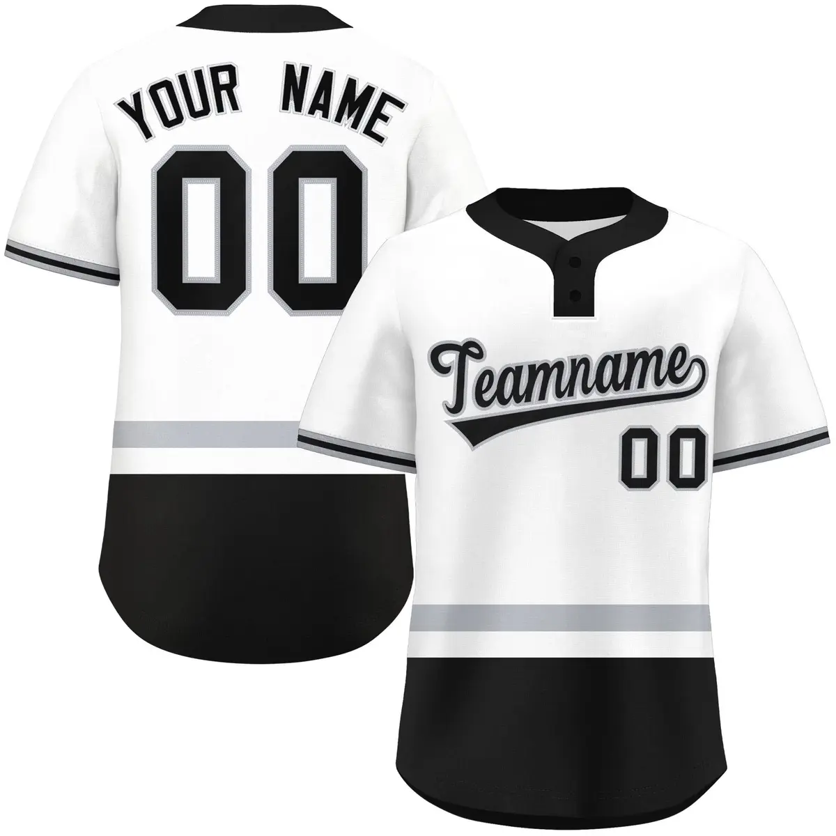 White Gray-Black Color Block Two-Button Softball Jersey