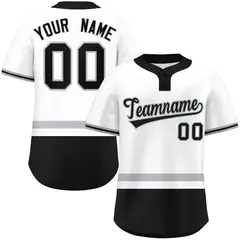 White Gray-Black Color Block Two-Button Softball Jersey