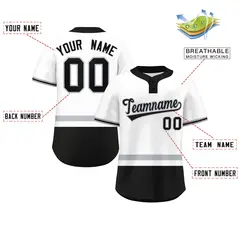 White Gray-Black Color Block Two-Button Softball Jersey 2