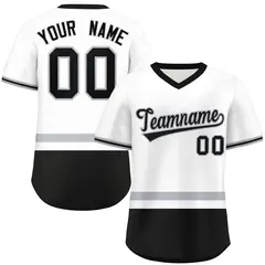 White Gray-Black Color Block V-Neck Pullover Baseball Jersey