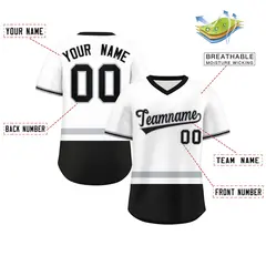 White Gray-Black Color Block V-Neck Pullover Baseball Jersey 2