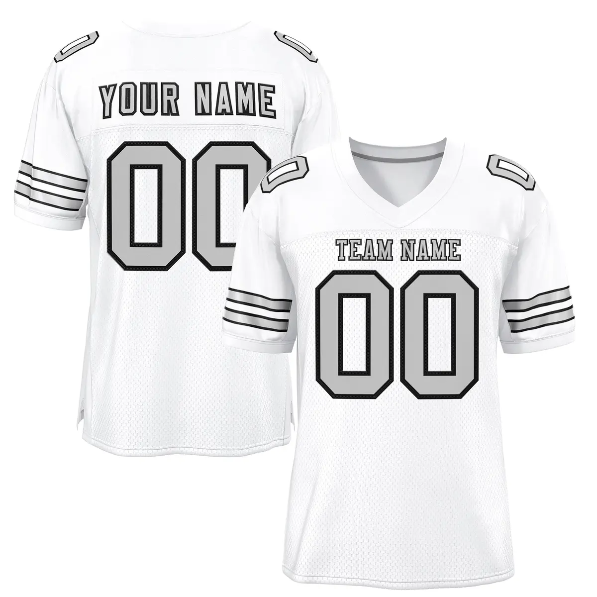 White Gray-Black Mesh Football Jersey