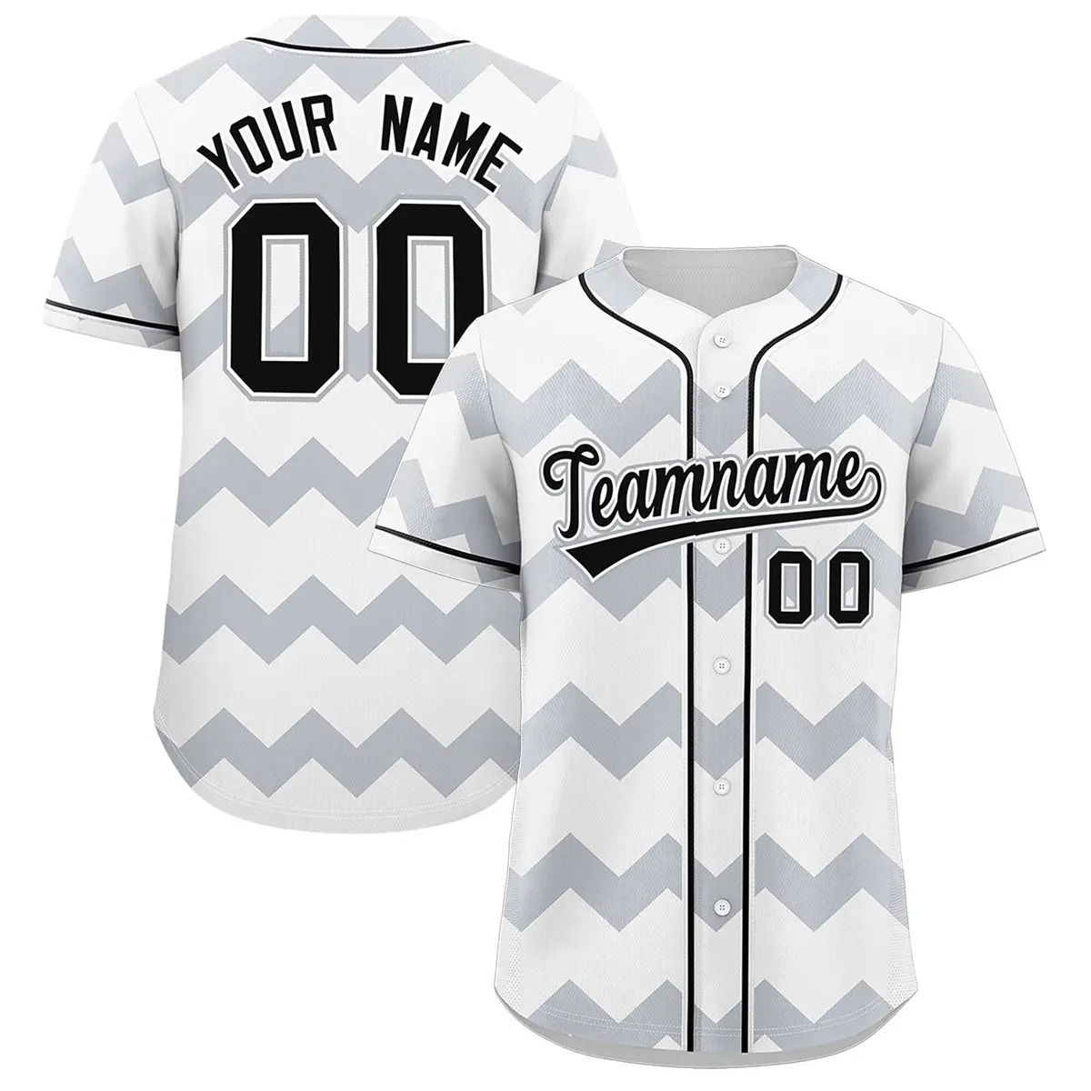 White Gray-Black Ripple Design Authentic Baseball Jersey