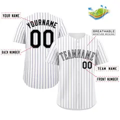 White Gray-Black Stripe Fashion Authentic Baseball Jersey 2