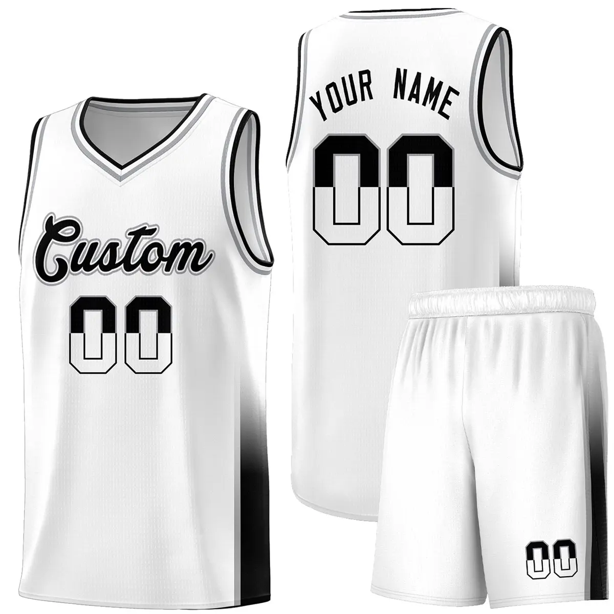 White Gray Black Two Tone Font Basketball Jersey