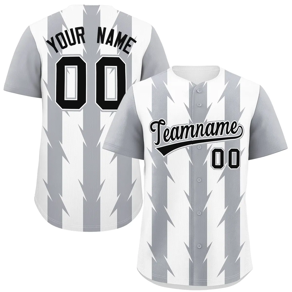 White Gray Blade Pattern Raglan Baseball Jersey