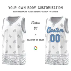 White Gray Cashew Pattern Sports Uniform Basketball Jersey 10