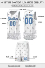 White Gray Cashew Pattern Sports Uniform Basketball Jersey 12