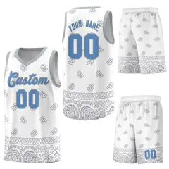 White Gray Cashew Pattern Sports Uniform Basketball Jersey 13