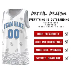 White Gray Cashew Pattern Sports Uniform Basketball Jersey 16