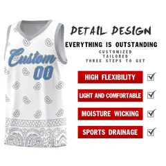 White Gray Cashew Pattern Sports Uniform Basketball Jersey 2