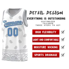 White Gray Cashew Pattern Sports Uniform Basketball Jersey 23