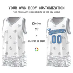 White Gray Cashew Pattern Sports Uniform Basketball Jersey 24