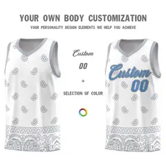 White Gray Cashew Pattern Sports Uniform Basketball Jersey 3