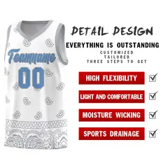 White Gray Cashew Pattern Sports Uniform Basketball Jersey 30