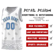 White Gray Cashew Pattern Sports Uniform Basketball Jersey 37