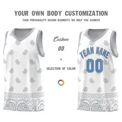 White Gray Cashew Pattern Sports Uniform Basketball Jersey 38