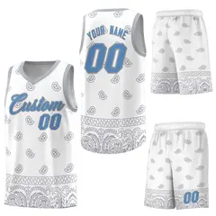 White Gray Cashew Pattern Sports Uniform Basketball Jersey 6