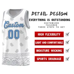White Gray Cashew Pattern Sports Uniform Basketball Jersey 9