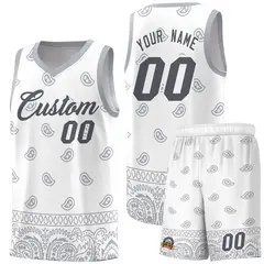 White Gray Cashew Pattern Sports Uniform Basketball Jersey