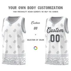 White Gray Cashew Pattern Sports Uniform Basketball Jersey 10